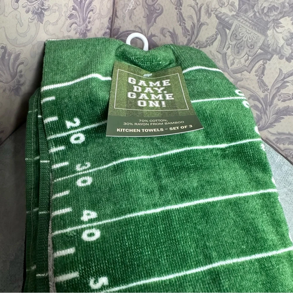Football Field set of 3 Kitchen Towels | Game Day, Game On | NWT